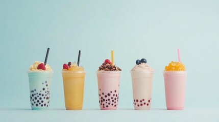 Colorful Smoothie Drinks with Toppings