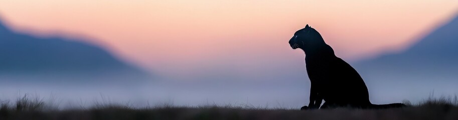 Majestic black panther silhouette against a colorful sunset backdrop
