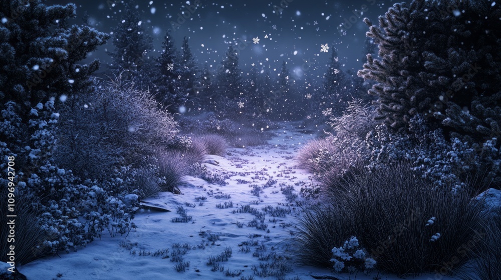 Poster A snowy forest with a path through it