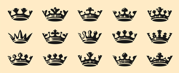 Crown royal icon symbol set. Design elements vintage vector illustration