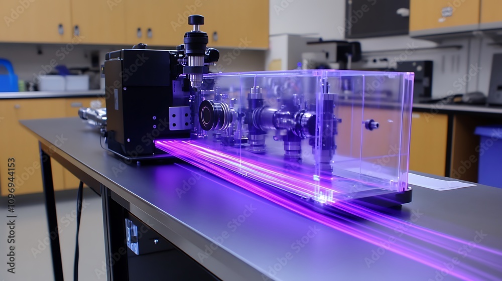 Poster a high-tech physics lab using augmented reality to simulate the effects of relativistic speeds on ma