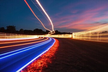 Vibrant Long Exposure Electric Glow Trail Background with Motion Light and Energy Effects
