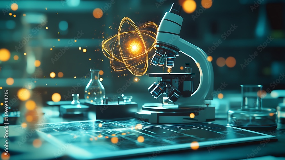 Poster a high-tech physics lab using augmented reality to visualize the effects of quantum entanglement on 