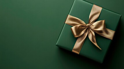 A single green gift box with a gold ribbon bow on a green background.