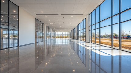Obraz premium Modern Architectural Design: Spacious Interior with Expansive Windows