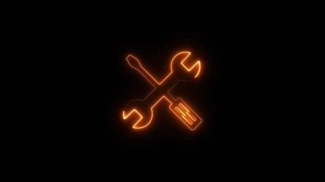 spinning gears animation. glowing neon setting icon, rad color settings icon, Technology setting icon