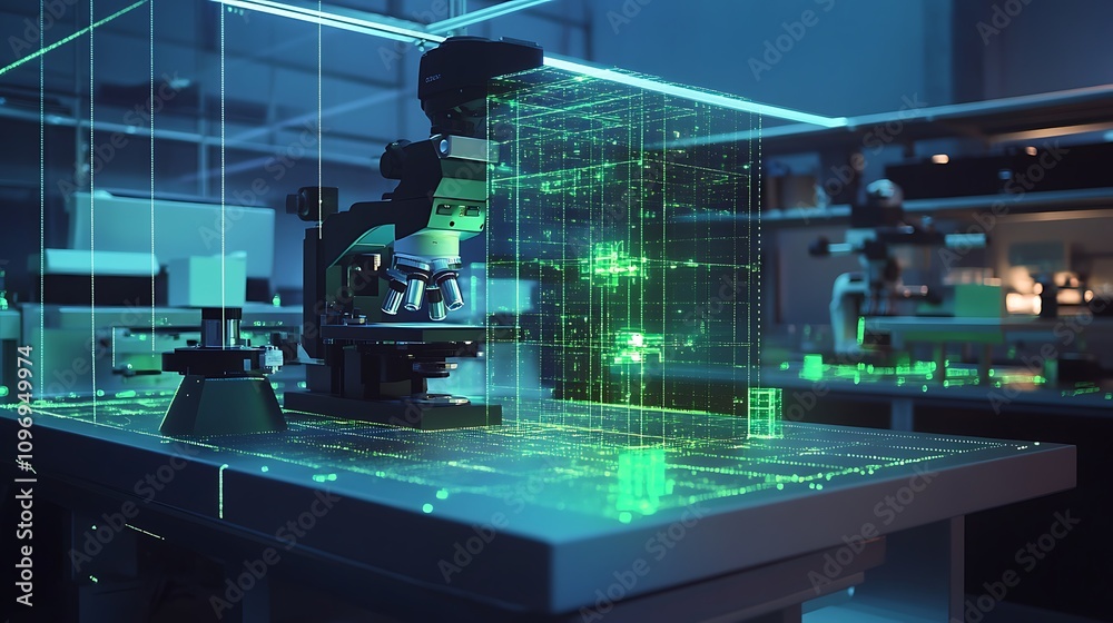 Poster a high-tech physics lab with augmented reality tools for visualizing and analyzing the effects of re