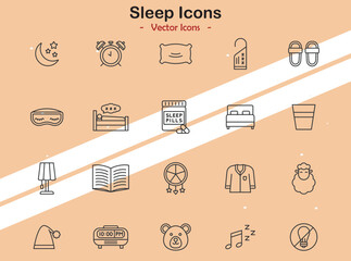 Icons representing sleep and wellness themes in vector style