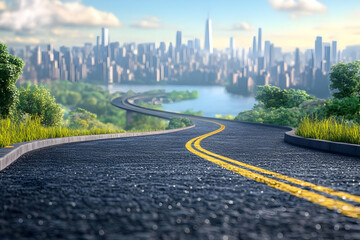 Fototapeta premium Road to Cityscape 3D Illustration