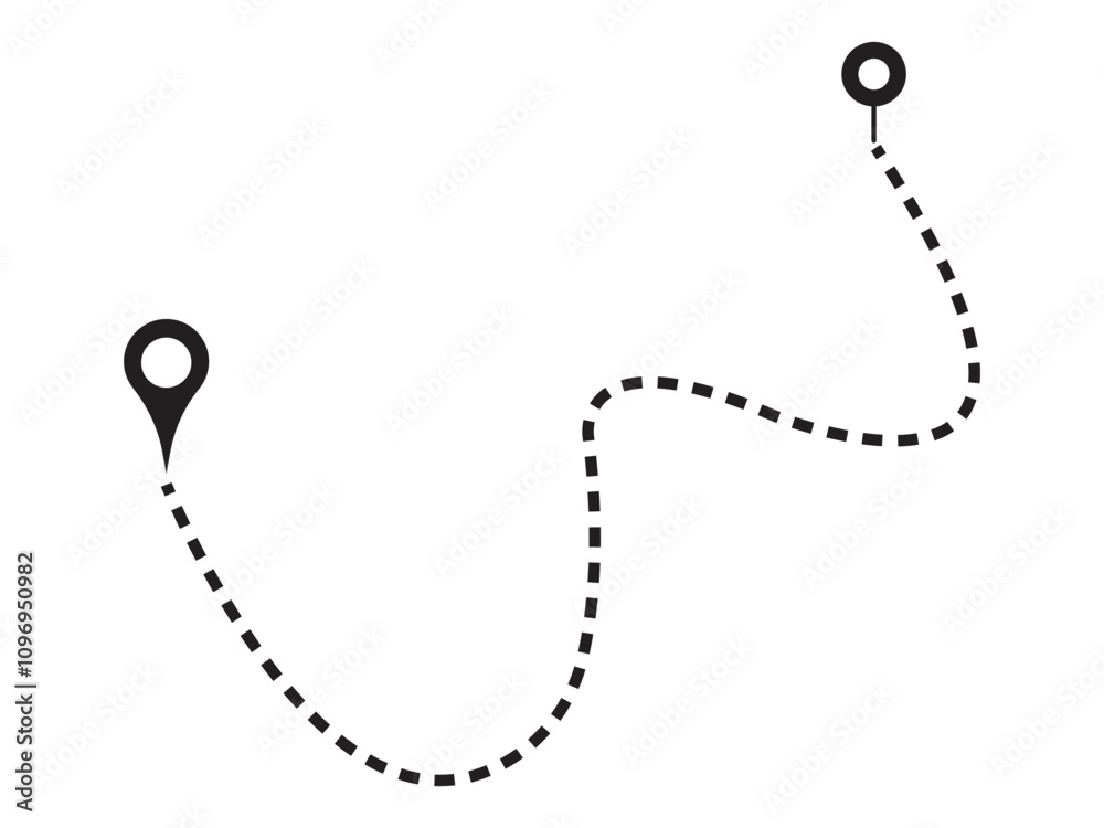 Poster route icon between two points with dotted path and location pin. gps navigation line route mark.loca