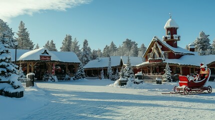 A Captivating Outdoor Perspective of Santa's Enchanting Workshop at the North Pole Perfect for Holiday-Themed Projects