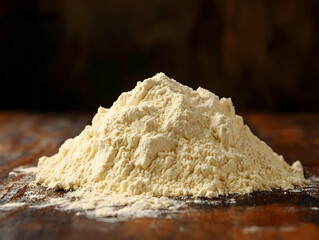 Pile of Flour on Wood Realistic Photo