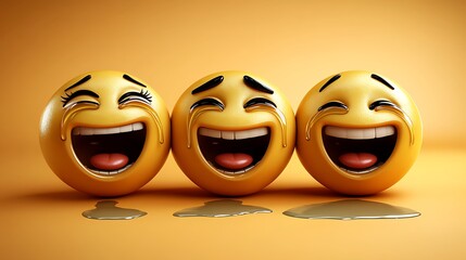 Three laughing emojis with tears, 3D render.