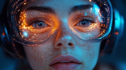 Fototapeta premium Enchanting Digital Portrait of a Futuristic Woman with Glowing Eyes