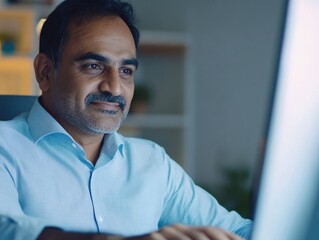 Naklejka premium Businessman Working on Computer at Office