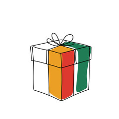box with gifts and bow line art simple flat illustration