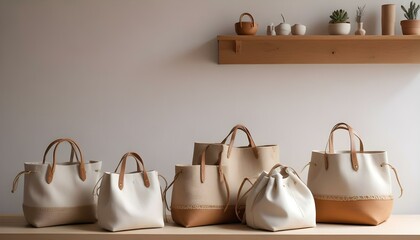 Venta de Productos Artesanales en un Mercado Un puesto lleno de textiles, cerámicas o joyería artesanal, con manos que examinan o entregan productos. Alrededor, pequeños detalles como bolsas ecoló