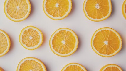 Obraz premium Vibrant Orange Slices Pattern - Juicy orange slices arranged in a visually appealing pattern, symbolizing freshness, health, vitality, summer, and citrus.