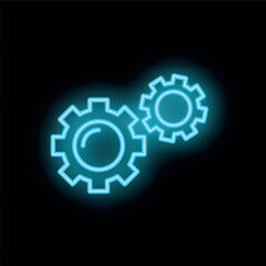 Blue neon gears turning on a dark background, symbolizing teamwork and collaboration
