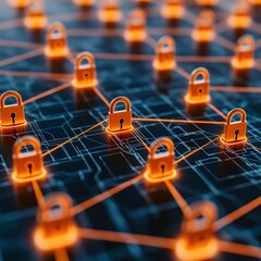 Fototapeta premium Visualizing an Invisible Network Glowing Locks Representing Data Privacy in a Digital Landscape