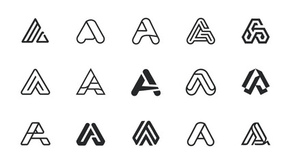 Collection of modern minimalist initial letter A logos on solid white background 
