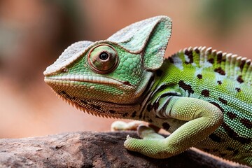 Obraz premium Stunning Closeup of Herbaceous Chameleon Showcasing Vibrant Skin Patterns