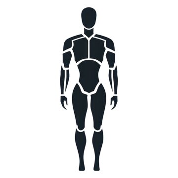 A stylized human figure outline, showcasing anatomical proportions and segmented body parts, ideal for artistic and educational purposes.