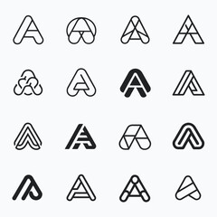 Collection of modern minimalist initial letter A logos on solid white background 
