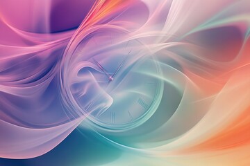 Abstract clock in colorful swirls, concept of time flow