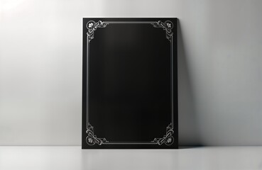 Blank black funeral flyer mockup Silver elegant frame decor Minimalist gradient background Graphic design template Funeral announcement design Print ready template Funeral program template Memorial