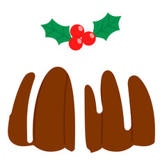 Festive Christmas Pudding with Holly leaves and berry illustration