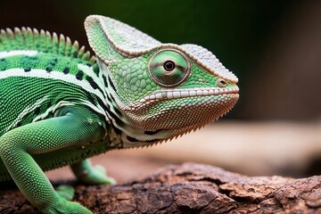 Obraz premium Pine Green Chameleon Closeup Stunning Visual Details and Color Display