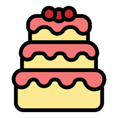 Three tiered cake with pink frosting and cherries, representing celebration and sweetness