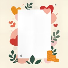 Donation fundraiser poster mockup. Blank space for details. Hearts coins leaves. Minimalist graphic design. Charity template. Perfect for nonprofit. Marketing material. Social media. Web banner.