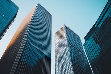 Modern Skyscrapers Reach Towards A Clear Blue Sky