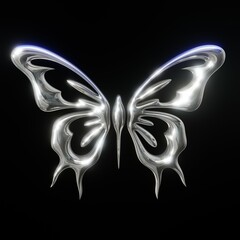 3d chrome metal of y2k butterfly icon. 3d rendering illustration of abstract neo tribal cyber sigil metallic melted modern burn form. 3D Illustration