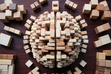 Cognitive Design Workshop Intricate Wooden Blocks Illustrating Brain Function and Analysis