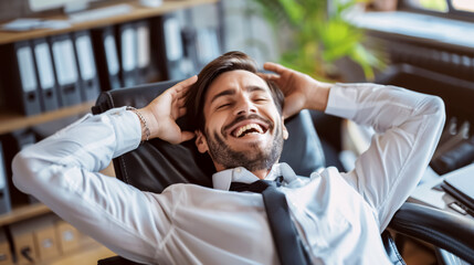 Businessman having fun taking a break in the office.