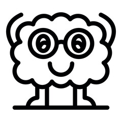 Cartoon fluffy monster wearing round eyeglasses and smiling, standing on a line, simple and cute design