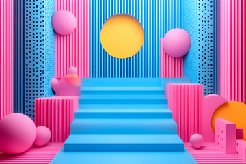 3D Colorful Geometric Staircase Illustration