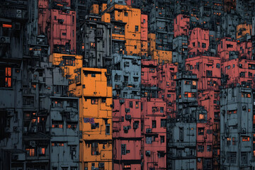 Fototapeta premium Dense City Illustration: Night in the Metropolis