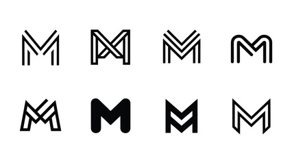 Collection of modern minimalist initial letter M logos on solid white background