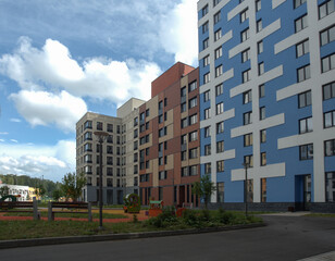 New modern low rise apartment complex.