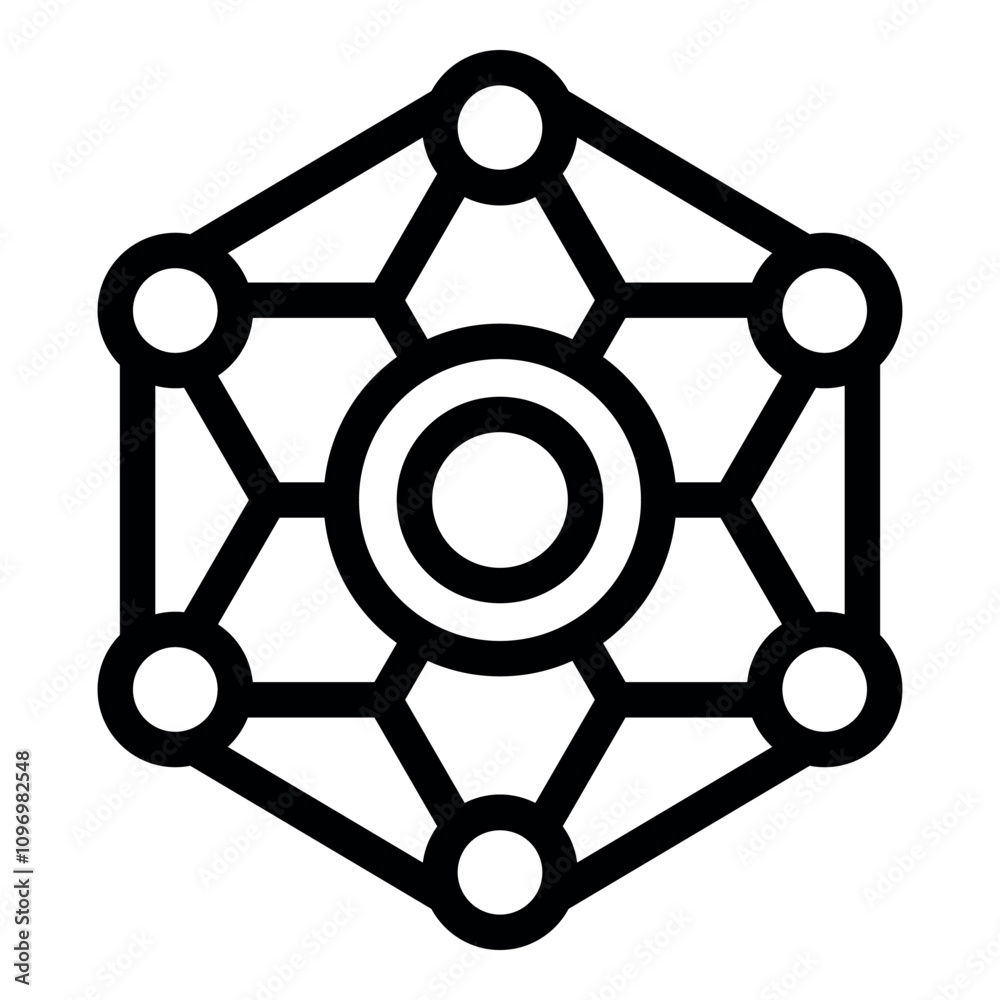 Poster hexagonal network icon representing a secure and decentralized system with interconnected nodes, sym