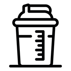Shaker bottle icon represents a container used for mixing protein shakes, fitness drinks, or other supplements, often featuring a lid, measurement markings, and a mixing mechanism