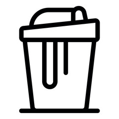 Hot beverage dripping from disposable paper cup, simple black and white line art icon