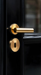 Obraz premium Golden Door Handle on Black Door - Photo