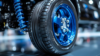 Fototapeta premium Blue Rim and Tire Closeup