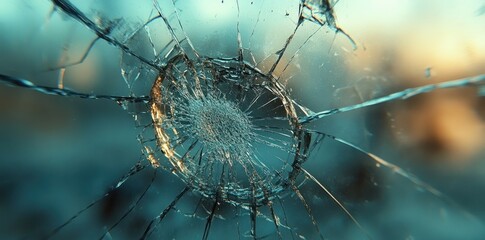 Shattered Glass Shows Radial Fracture Pattern