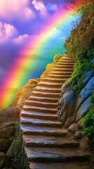 Rainbow pathway created by stairway with vivid background image
